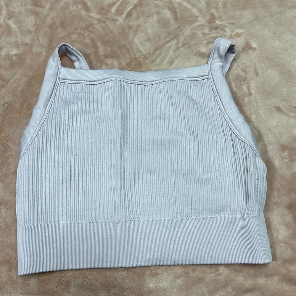 Aerie Light Gray Ribbed Sports Bra